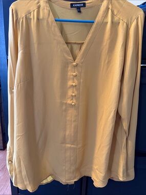 Express Mustard Yellow V-Neck Button-Front Blouse